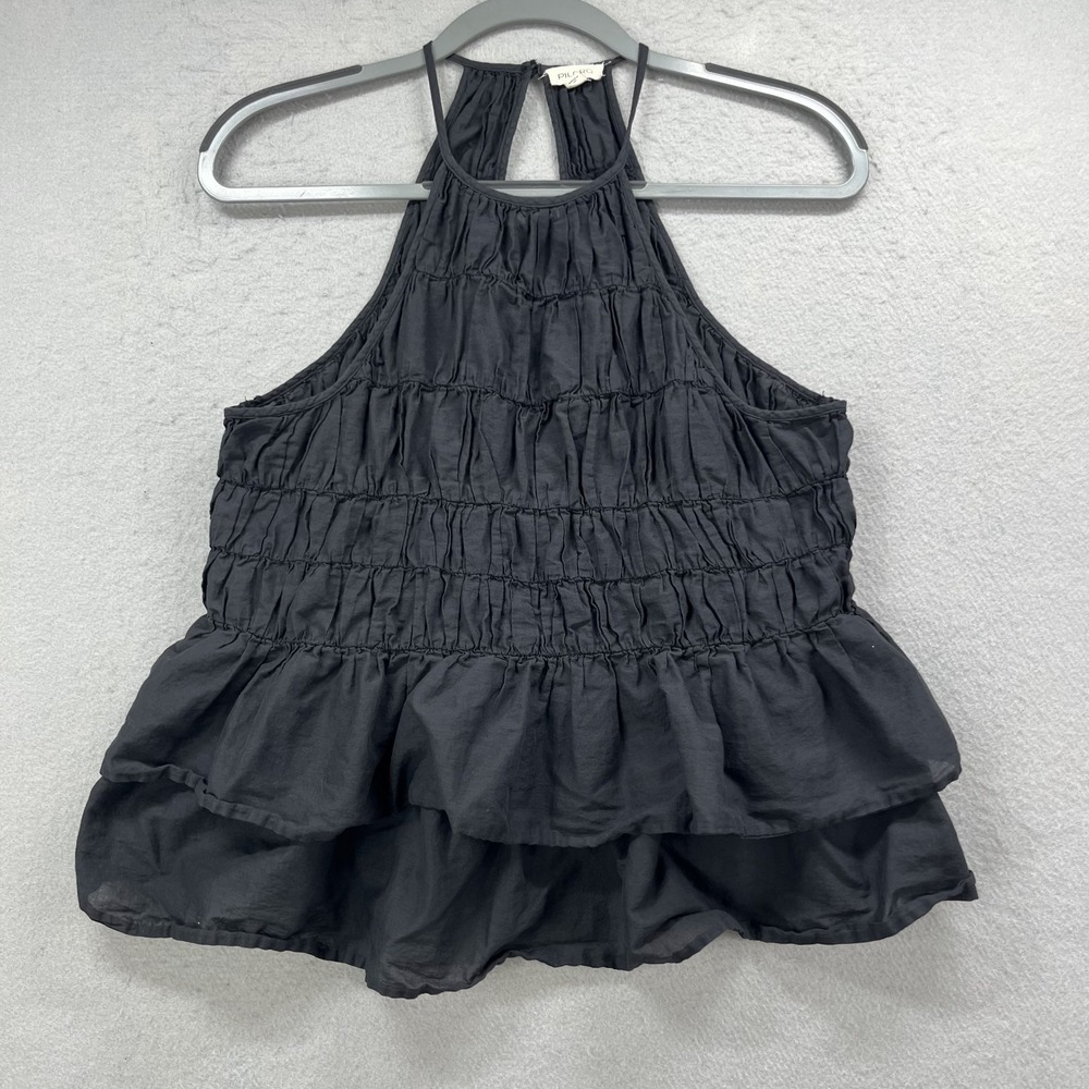 Pilcro Top Womens Small Black Halter Neck Smocked Tiered Ruffle Cami Blouse